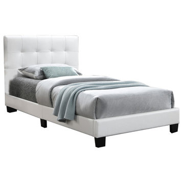 Faux Leather Upholstered Bed, White, Full