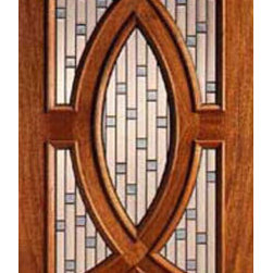 Solid Mahogany Single Door with Circle Decorative Glass Style - Front Doors