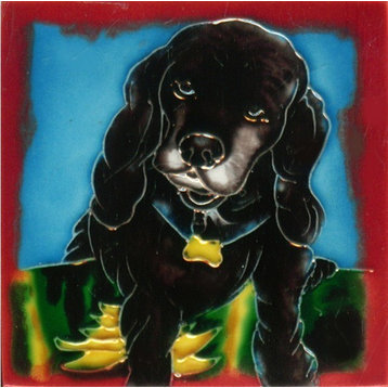 4x4" Black Poodle Dog Art Tile Ceramic Drink Holder Coaster