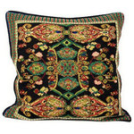 Tache Home Fashion - Tapestry Woven Rococo Elegant Ornate Paisley Black Green Pillow Cover - Finish off your living room couch with these beautiful throw pillow covers. They are durable and nicely woven to stand the test of time. Matching placemats and table runners are sold separately.