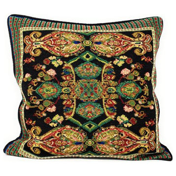 Tapestry Woven Rococo Elegant Ornate Paisley Black Green Pillow Cover