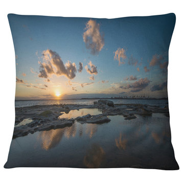 Sunset at La Perhouse Beach Seascape Throw Pillow, 18"x18"