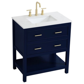 Elegant Decor Sinclaire 30" Single Quartz Top Bathroom Vanity in Blue