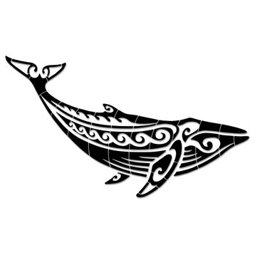 Tribal Humpback Whale Porcelain Swimming Pool Mosaic 36"x16", Black