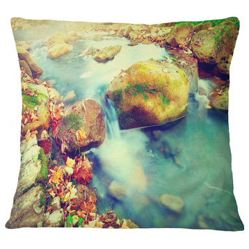 Mountain River With Stones Seashore Throw Pillow, 18"x18"