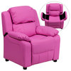 Deluxe Padded Contemporary Hot Pink Vinyl Kids Recliner With Storage Arms