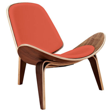 Shell Wing Modern Full Grain Aniline Dyed Italian Leather Chair, Orange