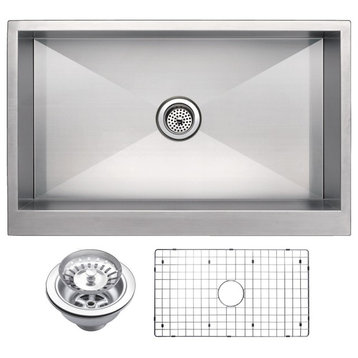 Zero Radius Single Bowl Apron Front Sink With Drain, Strainer, And Bottom Grid
