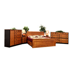 Oak handplaned sleigh bed with oversized dresser and gent's chest - Products
