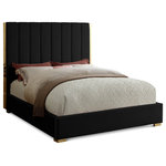 Meridian Furniture - Becca Velvet Upholstered Bed, Black, Full - Transform your bedroom into a luxurious place to retired in the evenings with this elegant Becca black velvet full bed. Featuring a black velvet base with channel tufting atop a polished gold metal frame, this full-size bed makes a bold statement even when incorporated with existing contemporary bedroom decor. With a width of 63.5 inches, depth of 81 inches, height of 61.5 inches, and footboard height of 13.5 inches, this chic bed offers ample space for you to get a good night's rest.