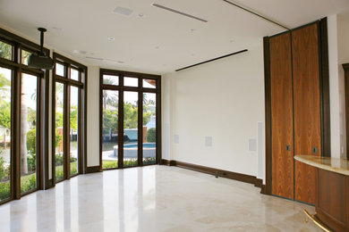 Example of a large trendy ceramic tile sunroom design in Miami with a standard ceiling