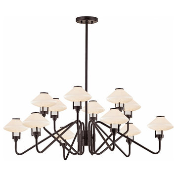 Knowles 12-Light Chandelier With White Shade, Finish: Old Bronze