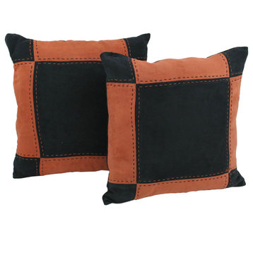 18" Patchwork Microsuede Square Throw Pillows, Set of 2, Black/Spice