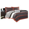 Twin / Twin XL Comforter Set in Dark Gray Orange White Stripes