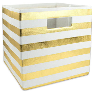 DII 11" Square Modern Polyester Cube Stripe Storage Bin in Gold