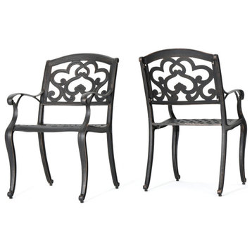 GDF Studio Augusta Outdoor Cast Aluminum Dining Chairs, Set of 2