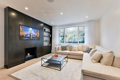 This is an example of a contemporary home cinema in London.