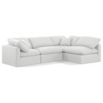 Meridian Furniture - Indulge Upholstered Modular L-Shaped Sectional, White, 4-Piece: 2 Armless Chair, 2 Corner Chair, Down Stuffed Linen Textured Fabric - Experience ultimate comfort and style with our white linen textured fabric Indulge Sectional. The luxurious linen texture of the fabric will elevate the aesthetic of any room. This sofa provides ample space for you to relax while its modular build offers the option of unlimited configurations. Whether you're looking to add a stylish element to your living room or a comfortable seating option to your bedroom, this sofa is the perfect choice.