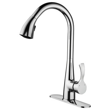 Ucore 18" Single Handle Kitchen Faucet With Pull-Down Sprayer, Chrome