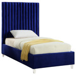 Meridian Furniture - Candace Velvet Upholstered Bed, Navy, Twin - Elegant and eye-catching, the stunning Candace Bed from Meridian Furniture is the perfect addition to any bedroom. Rich velvet covers the deep Channel tufted design. Strength and beauty is guaranteed with a solid wood frame and acrylic legs.