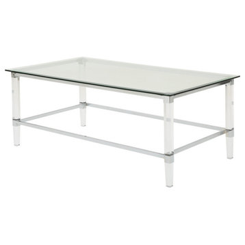 GDF Studio Bayor Tempered Glass Coffee Table With Acrylic and Iron Accents