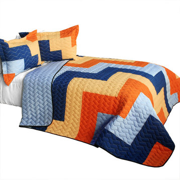 Colorful Wave 3PC Brand New Vermicelli-Quilted Patchwork Quilt Set Full/Queen