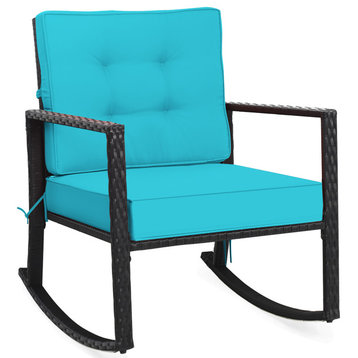 Costway Patio Rattan Rocker Chair Glider Rocking Chair Cushion Lawn Turquoise