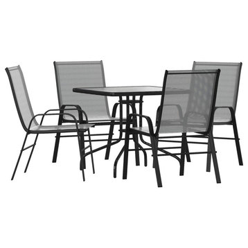 5 Piece Outdoor Patio Dining Set - 31.5 Square Tempered Glass Patio Table,...