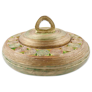 Novica Handmade Glittering Green Eco-Friendly Paper Basket