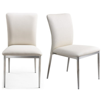 Elegance dining chair in soft white texture european PU and brush chrome legs