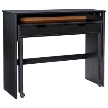 Urbanpro Modern Extendable Wooden Console Desk with Two Roomy Drawers in Black