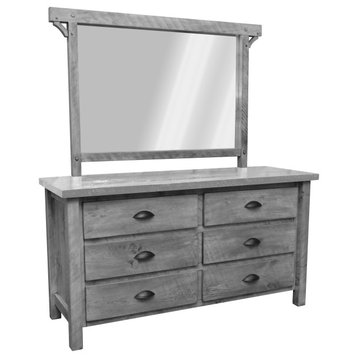 Rustic Barn Wood Style Timber Peg 6-Drawer, Thunder White, Dresser and Mirror