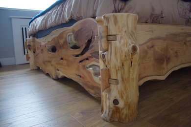 Yew bed and side tables, By Terence Cudworth Joinery Ltd