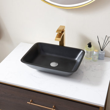 Matte Black Glass Rectangular Vessel Bathroom Sink