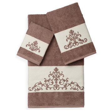 Linum Home Textiles Scarlet 3-Piece Embellished Towel Set, Latte