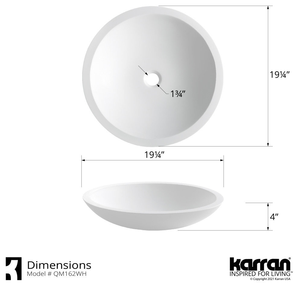 Karran Quattro QM162 Matte White Acrylic 19" Round Bathroom Vessel Sink