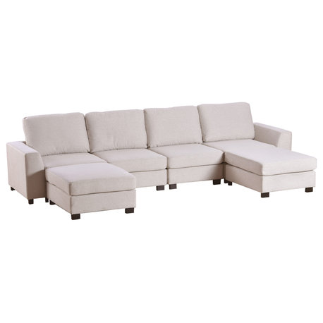 Gewnee 3 Pieces U Shaped Sofa With Removable Ottomans