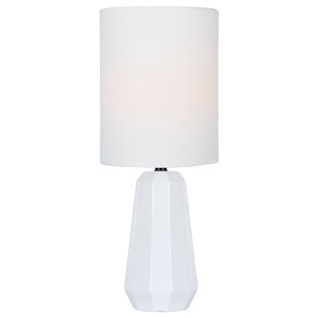 Charna Mini Talbe Lamp in White Ceramic with White Linen Shade E27 A 60W