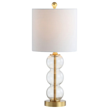 February 21" Glass, Metal LED Table Lamp, Clear/Brass Gold