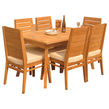 7-Piece Outdoor Teak Dining Set: 60" Rectangle Table, 6 Char Stacking Chairs