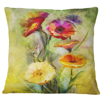 Bouquet of Gerbera Flowers Watercolor Floral Throw Pillow, 16"x16"