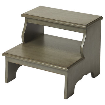 Bed Steps Transitional Burnished Silver Satin Distressed Mahogany