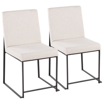 High Back Fuji Dining Chair, Set of 2, Black Steel, Beige Fabric