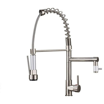 Chrome/black/nickel Pull Down Kitchen Sink Faucet With Dual Spout Deck Mounted, Nzx