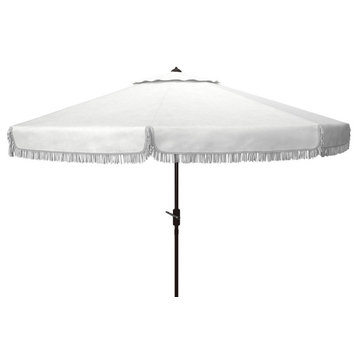 Safavieh Milan Fringe 11' Round Crank Umbrella, White
