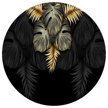 Designart Black and Gold Tropical Leaves IV Modern Metal Circle Wall Art, 36"