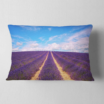 Blooming Lavender Flower Field Landscape Wall Throw Pillow, 12"x20"