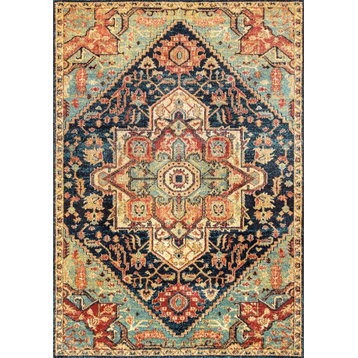 Traditional Tribal Floret Medallion Area Rug, Green, Green, 6'7"x9'