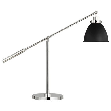 Wellfleet One Light Desk Lamp in Midnight Black and Polished Nickel
