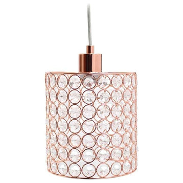 Elegant Designs 1-Light Elipse Crystal Cylinder Pendant, Rose Gold